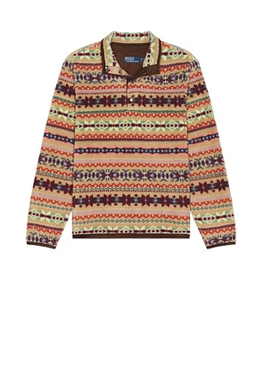 Polo Ralph Lauren Long Sleeve Printed Vintage Fleece Snap Mockneck Pullover in Camel - Brown. Size M (also in L, S).