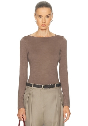 RENGGLI Long Sleeve Boatneck Tee in Clay - Brown. Size L (also in M, S, XL, XS).