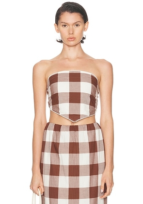 Posse Callie Tie Top in Mocha Gingham - Brown. Size M (also in L, S, XL, XS).