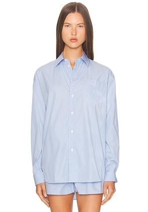 Sporty & Rich Oversized Button Down Top in Light Blue Striped - Baby Blue. Size L (also in M, S, XL, XS).