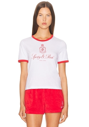Sporty & Rich Vendome Ringer Tee in White & Fire Red - White. Size L (also in S, XL, XS).