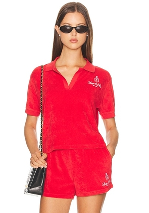 Sporty & Rich Vendome Terry Polo Top in Fire Red - Red. Size L (also in ).