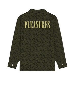 Pleasures Leaf Half Zip Shirt in Olive - Green. Size S (also in L, M, XL/1X, XXL/2X).