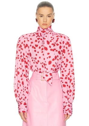Rowen Rose Tie Neck Blouse in Pink & Red Dalmation - Pink. Size L (also in S, XS).