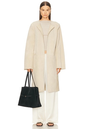 Toteme Collarless Suede Coat in Peanut - Cream. Size 36 (also in ).