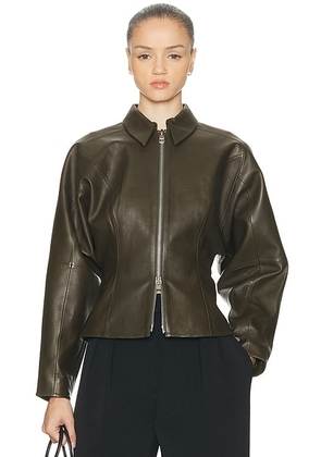 The Sei Fitted Leather Jacket in Army - Army. Size 0 (also in 2).