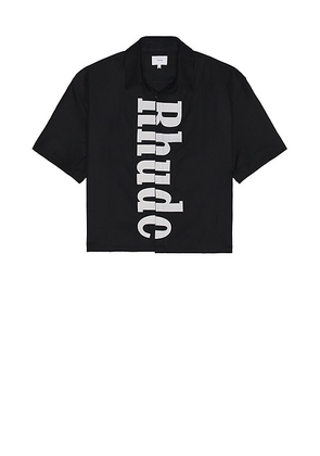 Rhude Center Logo Button Up Shirt in Black & White - Black. Size M (also in ).