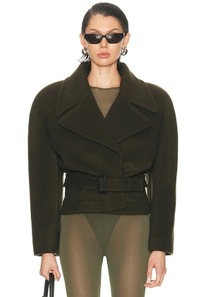 Stella McCartney Brushed Wool Short Coat in Dark Khaki - Olive. Size 38 (also in ).