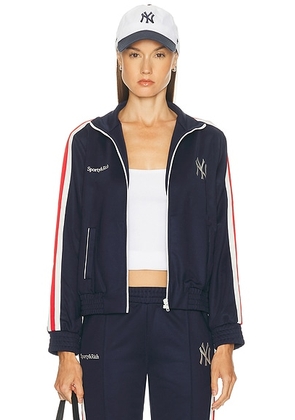 Sporty & Rich X NY Yankees Serif Track Jacket in Dark Navy  White  & Fire Red - Navy. Size S (also in M, XS).