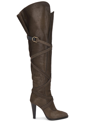 Saint Laurent Chaka Boot in Premium Olive & Nero - Olive. Size 36 (also in 36.5, 37, 37.5, 38.5, 39.5, 40, 41).