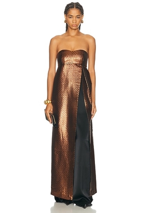 SEV Long Open Dress in Brown - Metallic Copper. Size 36 (also in 34, 38, 40).