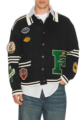 Found Varsity Patch Collared Cardigan in Vintage Black - Black. Size M (also in ).