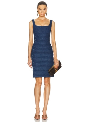 VERSACE Denim Midi Dress in Medium Blue - Blue. Size 36 (also in 38).