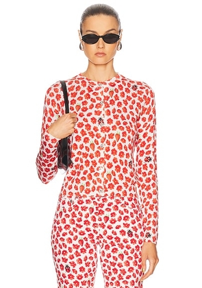 VERSACE Long Sleeve Cardigan in White & Red - Red. Size 38 (also in 36, 40).