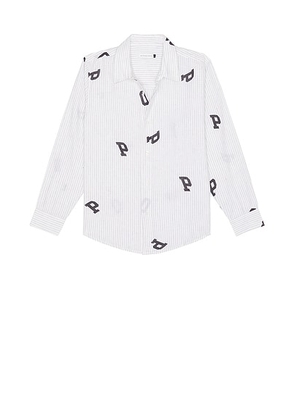 Pop Trading Company Letters Striped Pop Shirt in White Linen - White. Size L (also in M, S, XL/1X).