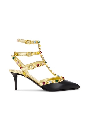 Valentino Garavani Rockstud Ankle Strap Pump in Nero  Antique Brass Light  & Multicolor - Black. Size 37 (also in 36, 37.5, 38, 39, 40, 41).
