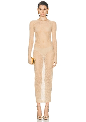 WARDROBE.NYC Lace Long Sleeve Dress in Khaki - Tan. Size S (also in L, M, XS, XXS).
