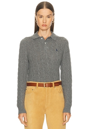 Polo Ralph Lauren Long Sleeve Polo Top in Flannel Grey Heather - Grey. Size L (also in S, XS).