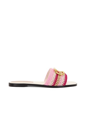 Valentino Garavani V Logo Signature Slide in Paradise Rose  Ivory  Old Gold  & Ginger - Pink. Size 37 (also in 36.5, 38.5, 39, 40).