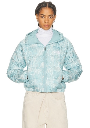 The North Face Hydrenalite Down Hoodie in Blue Eclipse Regenerative Ink Print - Baby Blue. Size L (also in M, S, XL, XS).