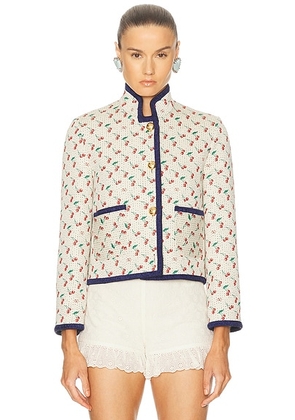 Valentino Cherry Quilted Jacket in Betulla  Cherry  & Navy - Cream. Size 38 (also in 40).