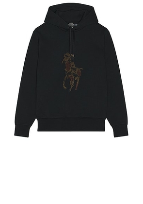 Polo Ralph Lauren Long Sleeve Double Knit Tech Hoodie With Large Camo Pony in Black - Black. Size L (also in S).