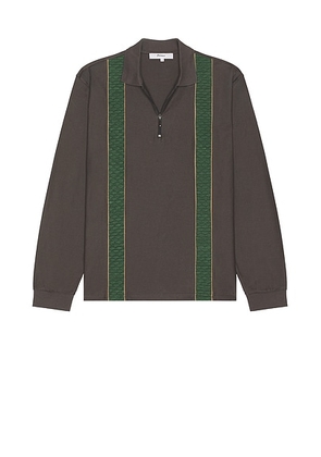 Palmes Society Long Sleeve Zip Polo in Charcoal - Charcoal. Size M (also in L, S, XL/1X).