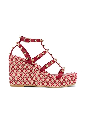 Valentino Garavani Rockstud Torchon Espadrilla Wedge in Classic Red & Classic Red Naturale - Red. Size 38 (also in 36, 37, 39, 40).