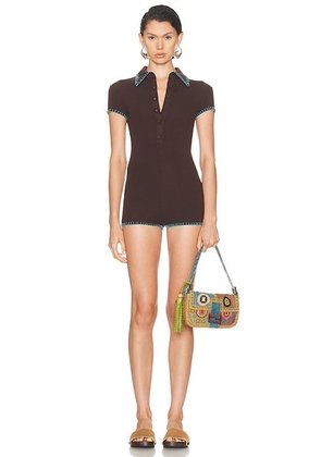 SIEDRES Dunie Romper in Brown - Brown. Size L (also in M, S, XS).