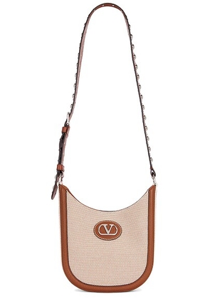 Valentino Garavani Antibes Small Hobo Bag in Naturale, Tobacco, Selleria, & Bia Rosso in Naturale Tobacco  Selleria  & Bia Rosso - Ivory. Size all.