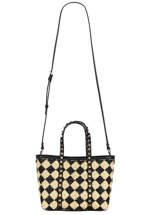Valentino Garavani Raffia Mini Rockstud Tote Bag in Naturale & Nero - Black. Size all.