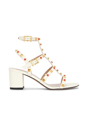 Valentino Garavani Rockstud Sandal in Ivory & Coral Red - Ivory. Size 38 (also in 36, 38.5, 39.5, 40, 41).