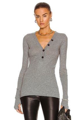 Enza Costa Cashmere Long Sleeve Cuffed Henley Top in Smoke - Grey. Size L (also in S, XL, XS).