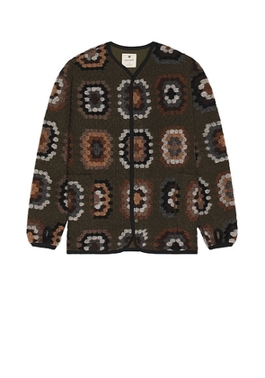 Snow Peak Wool Jacquard Cardigan in Olive - Green. Size M (also in L, S, XL/1X).