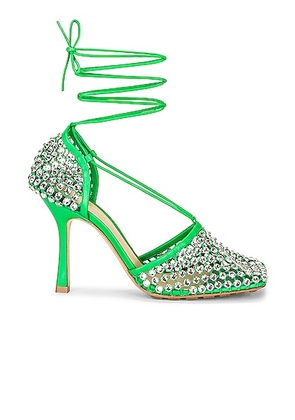 Bottega Veneta Sparkle Stretch Lace-Up Sandals in Parakeet - Green. Size 36 (also in 36.5, 37, 37.5, 38, 38.5, 39, 39.5, 40, 41).