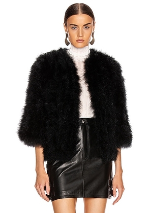Yves Salomon Feather Jacket in Noir - Black. Size 42 (also in 40).
