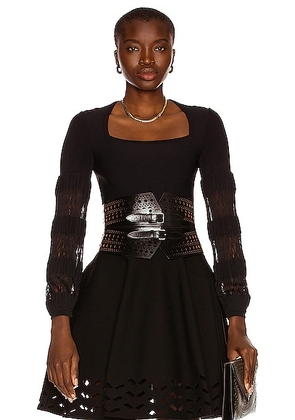 ALAÃA Square Open Neck Fitted Bodysuit in Noir - Black. Size 42 (also in ).