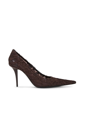 Saint Laurent Thierry Pump in Lace Brown & Deep Brown - Brown. Size 36.5 (also in 37, 38.5, 39, 39.5, 41).