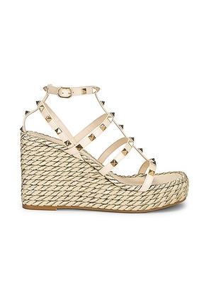 Valentino Garavani Rockstud Torchon Espadrille Wedges in Light Ivory - Ivory. Size 40 (also in 39, 41, 42).