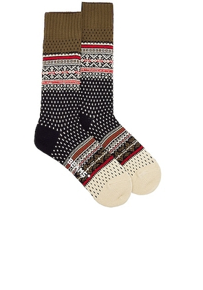 Beams Plus Nordic Socks in Navy - Navy. Size all.