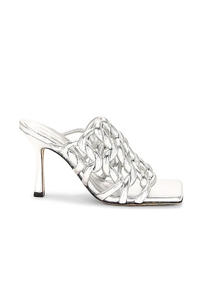 Bottega Veneta Reflection Weave Stretch Mule Sandals in Silver - Metallic Silver. Size 36 (also in 36.5, 37.5, 39, 39.5).