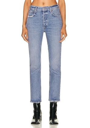 AGOLDE Riley Long Straight Jeans in Cove - Denim-Light. Size 32 (also in ).