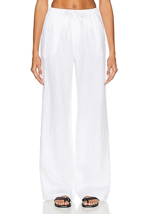 AEXAE Linen Drawstring Trouser in White - White. Size XS (also in L, M, S, XL).