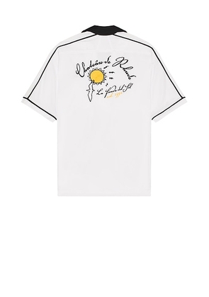 Rhude Fonda Del Sol Bowling Shirt in White  Black  & Yellow - White. Size L (also in M, XL/1X, XXL/2X).