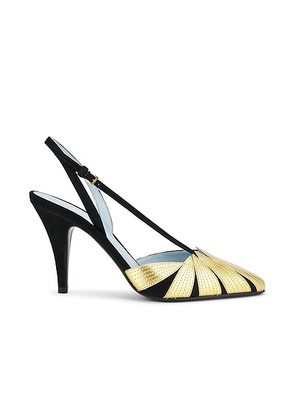 Valentino Garavani Foliefoliage Sling Back Pump in Nero & Old Gold - Metallic Gold,Black. Size 38 (also in 36, 38.5, 39, 39.5, 41).