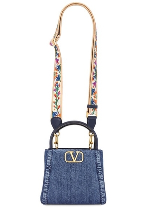 Valentino Garavani Alltime Small Double Handle Bag in Dark Denim  Multicolor  & Worker - Blue. Size all.