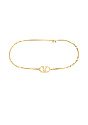 Valentino Garavani V Logo Signature Chain Belt in Vintage Brass & Crystal - Metallic Bronze. Size M (also in L).