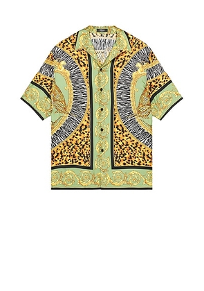 VERSACE Wild Cats Shirt in Green & Black - Green. Size 46 (also in 48, 50, 52, 54).