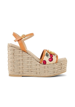 Valentino Garavani V Logo Signature Espadrilla Wedge in Naturale & Rosso - Tan. Size 37 (also in 36, 39, 40).