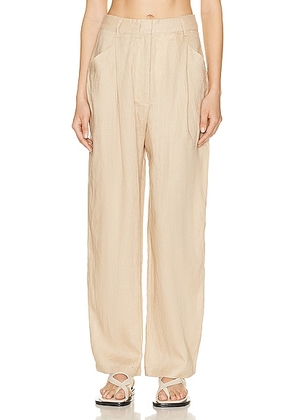 AEXAE Linen Highrise Trousers in Beige - Beige. Size S (also in M, XS).
